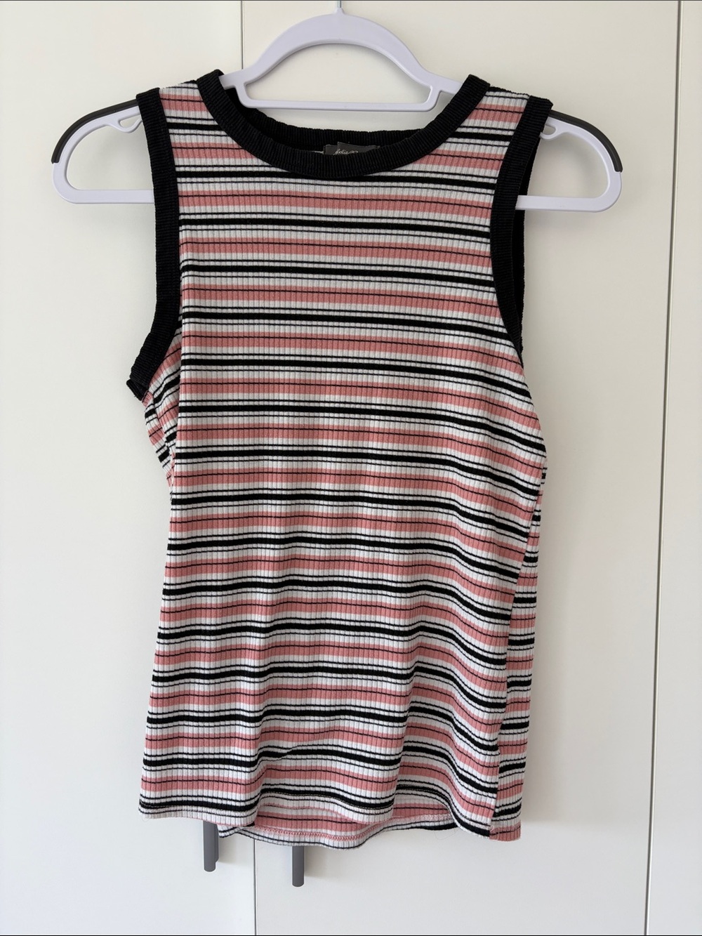 Eddie Bauer Pink, Black & White Striped Ribbed Tank